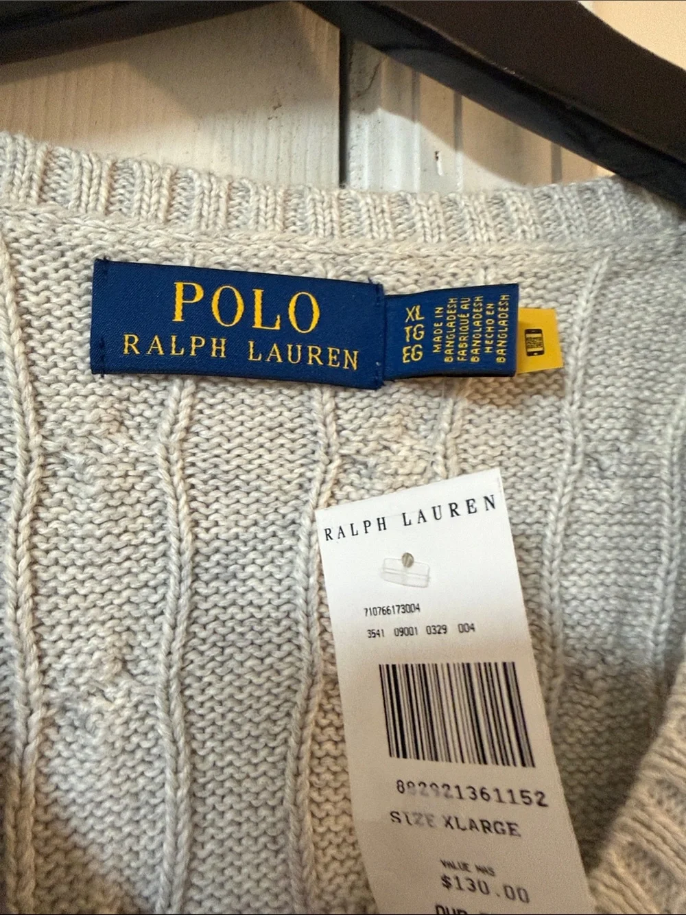 Polo by Ralph Lauren Light Gray Cable Knit V-Neck Sweater Vest